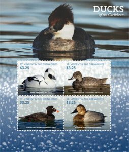 St. Vincent 2015 - Ducks of the Caribbean, Animal Bird - Sheet of 4 Stamps - MNH