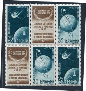 Romania C49-C52a blocks/2 pairs, MNH. Michel 1677-1680. Sputnik 1, 1957.