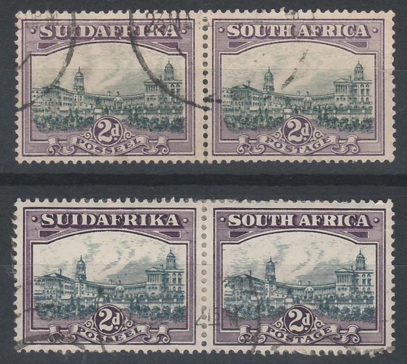 SOUTH AFRICA 1930 UNION BUILDINGS 2D PAIRS ROTO PRINTING BOTH COLOURS USED