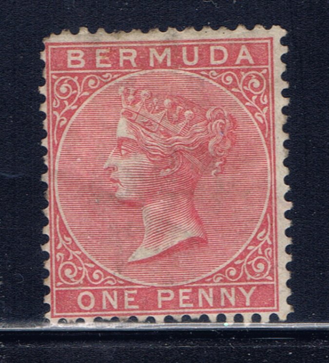 Bermuda 1 MH 1865 Victoria issue small thin on perfs