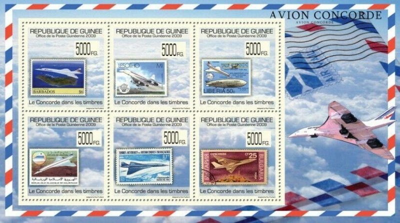 Guinea 2009 MNH - Concorde on Stamps, Stamps of Barbados, Lesotho, Liberia.