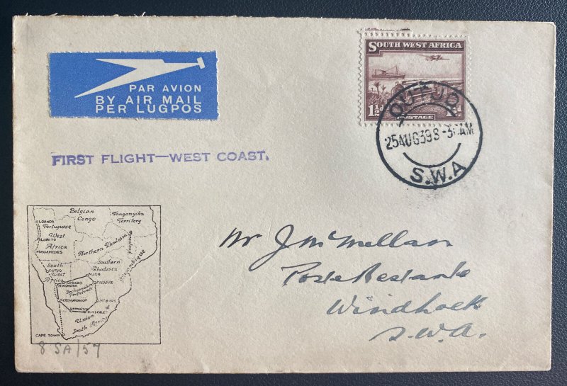 1939 Outjo South West Africa First Flight Airmail Cover FFC To Windhoek