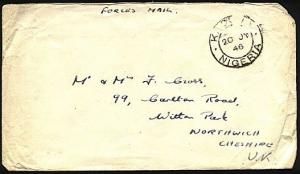 NIGERIA 1946 FORCES MAIL postage free cover KADUNA to UK...................98383