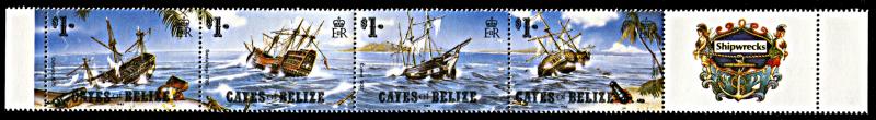 Cayes of Belize 26, MNH, Shipwrecks strip of 4