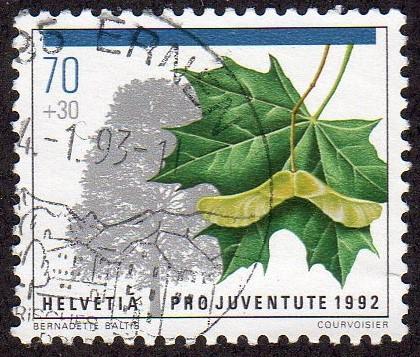 Switzerland B583 - Used - 70c + 30c Norway Maple (1992) (cv $0.85)