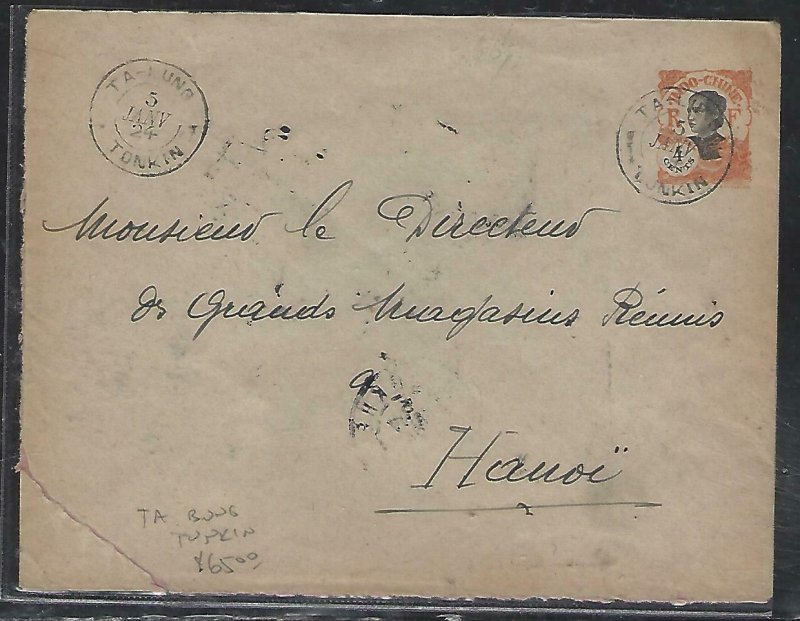 FRENCH INDOCHINA  (PP3008B) 1924  COVER PSE 4C  TAI-UNG TONKIN   TO HANOI