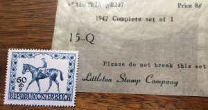 1947 Austria Set of 1 Littleton Stamp Company 15-Q Horse and Jockey #B207 60+20g