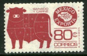 MEXICO Exporta 1113c, 80¢ Cattle MEAT. Unwmk Perf 11 Thin Paper 3 MINT, NH. VF.