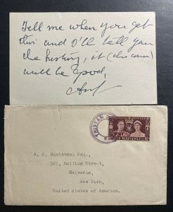 1937? Tristan DA Cunha Cover To Malverne NY USA With Postcard