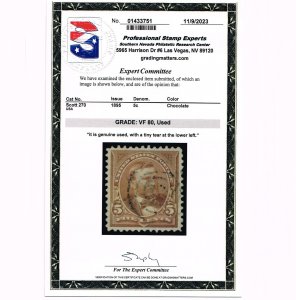 EXCELLENT GENUINE SCOTT #270 USED 1895 CHOCOLATE PSE CERT GRADED VF-80