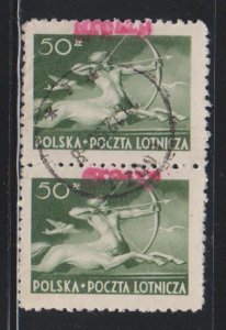 Poland,  50z Air Post, GROSZY OVERPRINT (SC# C24) Used Pair