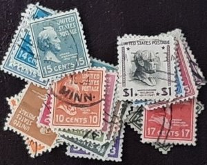 Scott #803-832; Pres issue; lot of 29 used, 1938-39. off paper,no 827 (22c)