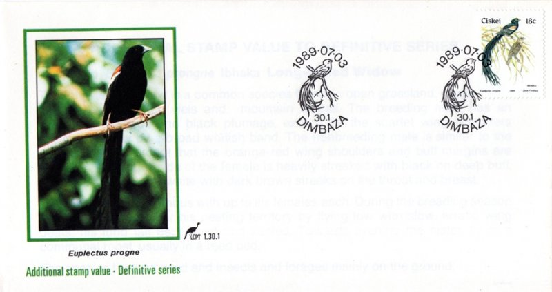 Ciskei - 1989 Birds 18c FDC SG 15b