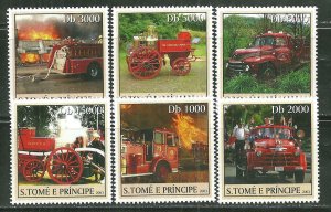 St. Thomas & Prince Islands MNH 1471A-F Fire Trucks SCV 9.00