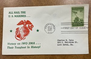 929 FDC  Unlisted Cachet  WWII Iwo Jima   1945  