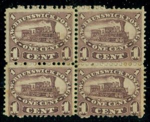 NEW BRUNSWICK #6a, 1¢ Locomotive, scarcer brown violet shade, Blk of 4, regummed