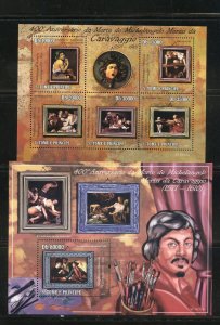 CLOSE-OUT SAO TOME 400th MEMORIAL OF CARAVAGGIO PAINTINGS SHEET & S/S MINT NH