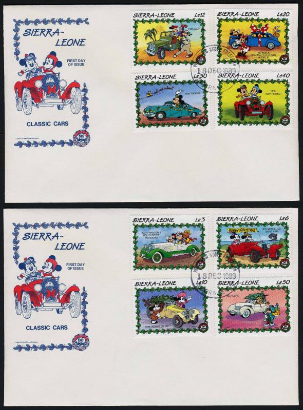 Sierra Leone 1147-56 on FDC's Disney, Classic Cars, Christmas, Mickey Mouse