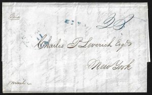 US 1842 NEW ORLEANS LETTER PAID 20¢ TO NY REF THE SHIP ORLEANS REPAIRING DAMAGE