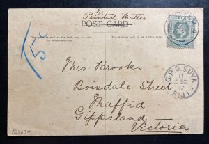 1907 Suva Fiji Real Picture Postcard Cover To Victoriano Australia Road To Rewa