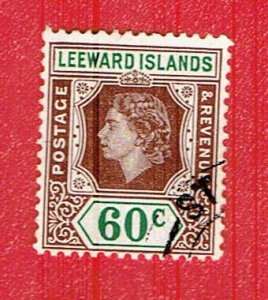 LEEWARD ISLANDS SCOTT#144 1954 60c QUEEN ELIZABETH II - USED/HR