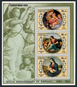 Aitutaki 315-317,318 ac,319-321 sheets,MNH. Christmas 1983.Paintings by Raphael.