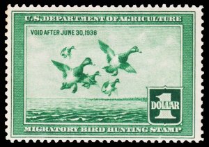 United States Hunting Permit Stamp Scott RW4 (1937) Mint H F-VF, CV $140.00 C