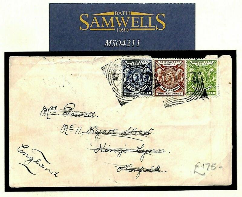 British East Africa KENYA Mombasa Cover 1898 3-COLOUR FRANKING {samwells}MS4211