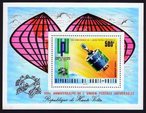 Upper Volta 1974 Sc#C200 UPU CENTENARY/SPACE RED OVERPRINTED Souvenir Sheet MNH