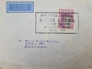 O) 1937 ZANZIBAR, FIRST FLIGHT COVER 1937,  SULTAN KHALIFA BIN HARUB, REIGN OF S