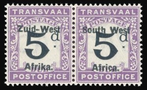 S.W.A. 1923 Postage Due 5d black & violet pair superb MNH. SG D10. Sc J13.