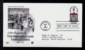 FIRST DAY COVER #1911 Savings and Loans 150th Anniv 18c ARTCRAFT Addr FDC 1981