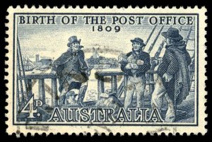 AUSTRALIA Sc 332 USED - 1959 4p -  Birth of Post Office - Postmaster I. Nichols