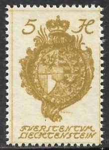 LIECHTENSTEIN 1920 5h COAT OF ARMS Pictorial Sc 32 MLH