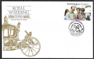 TUVALU NANUMAGA 1986 $1 Prince Philip Royal Wedding Sc 72a FDC