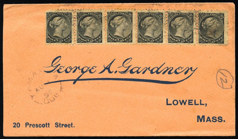 Canada Stamps # 34 VF Strip Of 6 On Small Sign Cover