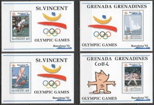 Ss1657 St. Vincent Grenada Olympic Games Barcelona 1992 Bl204-5+Bl217-8 Mnh