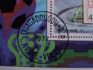 ​UPPER VOLTA-1977-WORLD CUP SOCCER WINNER- FIRST DAY OF POSTAL CANCEL CTO S/S