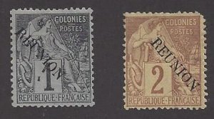 Reunion #17 & 18 Mint no gum, French colonies overprinted Reunion, issued 1891