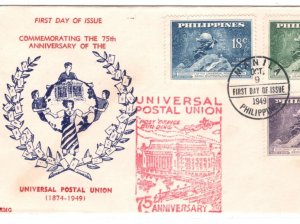 PHILIPPINES 1949 FDC Illustrated UPU First Day Cover 75 ANNIVERSARY Cachet MA920