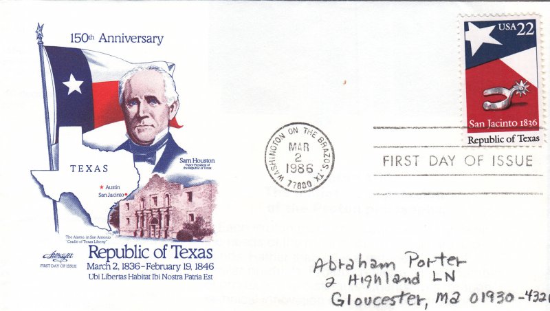 1986, 150th Anniv. Texas Statehood, Art Master, FDC (E11218)