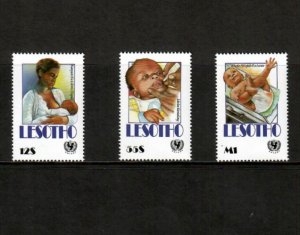 Lesotho 1990 - UNICEF Child Care - Set of 3 Stamps - Scott #788-90 - MNH