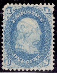 US Stamp #63 1c Franklin USED SCV $45. Fantastic Blue Cancel.