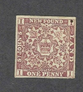 CANADA NEWFOUNDLAND # 1i MINT UN REENTRY 1d BROWN VIOLET HERALDIC FLOWER BS22502