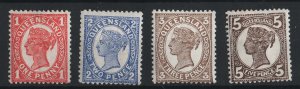 Queensland 1907 Perf 13 (comb): 1d, 2d white forehead, 3d pale brown, 5d sepia
