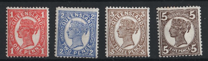 Queensland 1907 Perf 13 (comb): 1d, 2d white forehead, 3d pale brown, 5d sepia