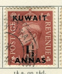 KUWAIT; 1948 early GVI surcharged issue fine used 1.5a. value