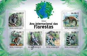 MOZAMBIQUE 2011 SHEET INTERNATIONAL YEAR OF FORESTS LEMURS WILDLIFE