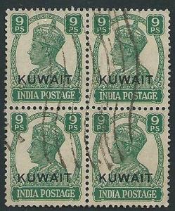 KUWAIT 1945 GVI 9p block of 4 used SG54 cat £68............................45042