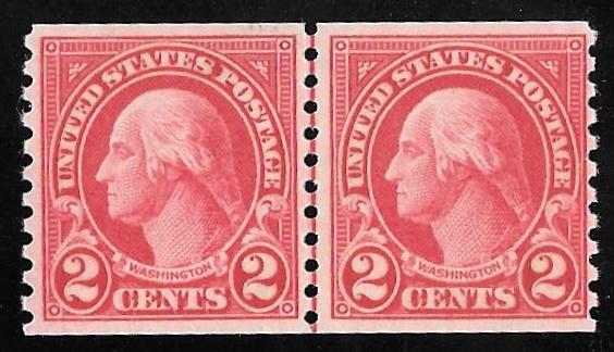 599 2 cents Washington, Carmine Line Pair Stamp mint OG NH XF